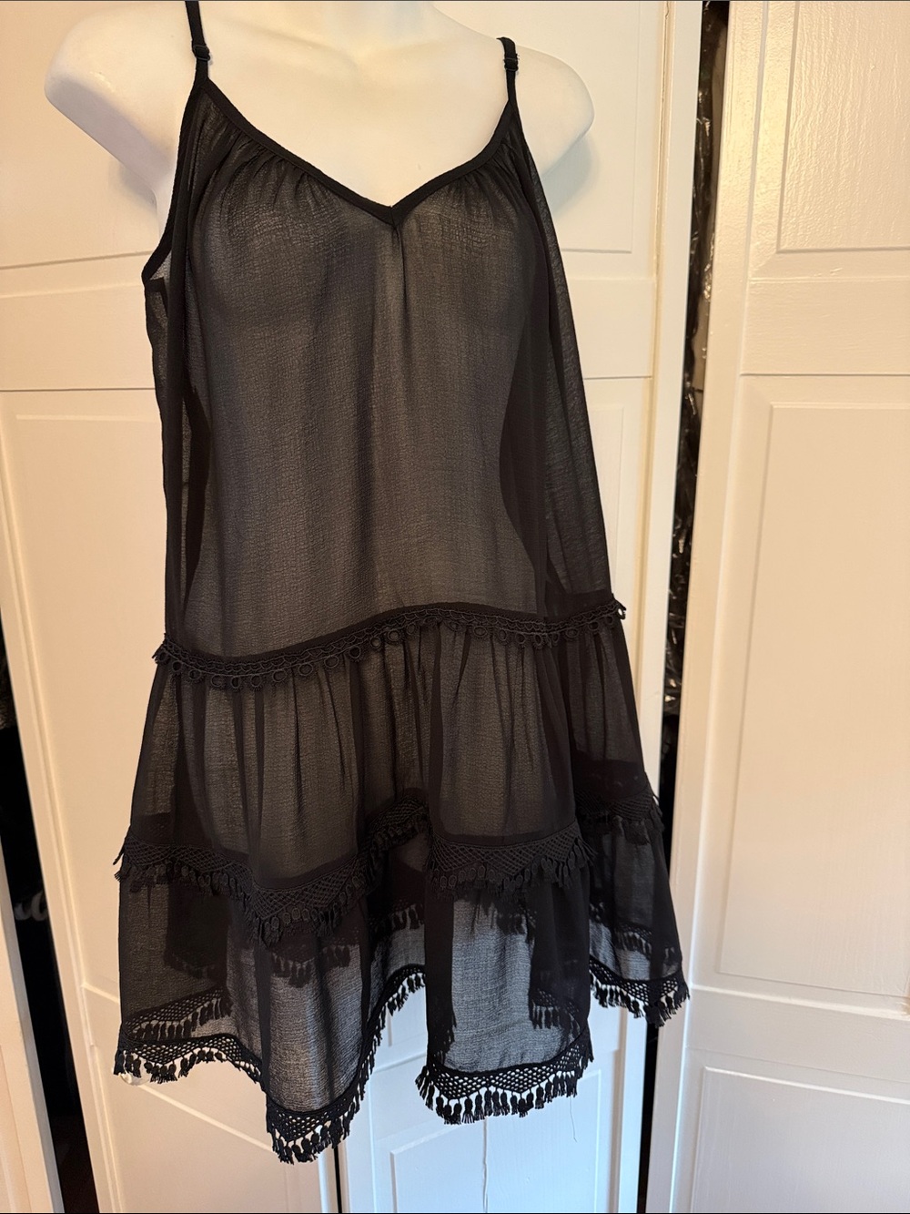 Ramy Brook Black Sheer Lace-Trim Slip Dress Bathing Suit Coverup